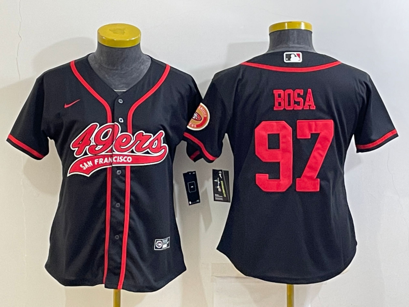 Women's San Francisco 49ers #97 Nick Bosa Black With Patch Cool Base Stitched Baseball Jersey(Run Small)